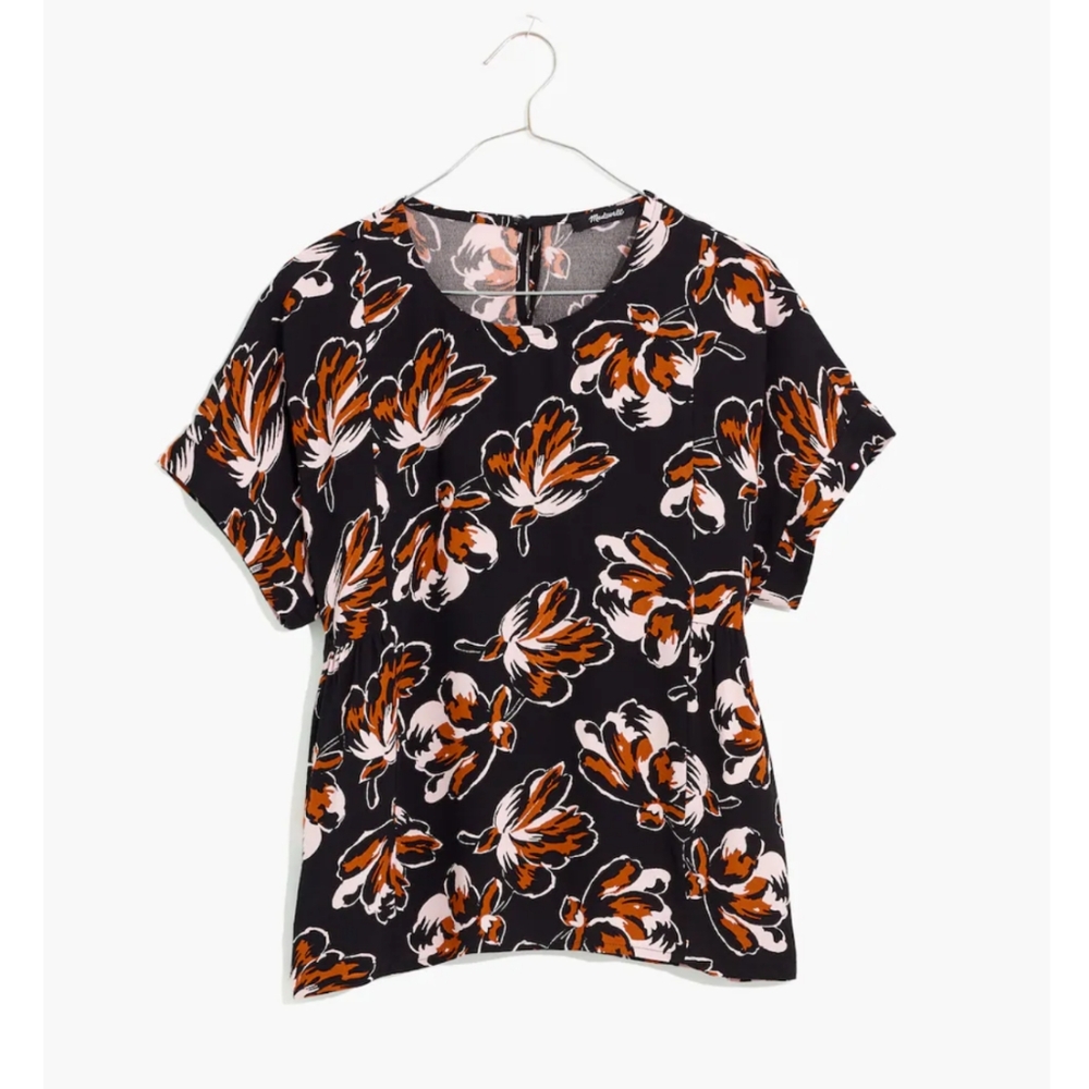 Madewell Cuffed-Sleeve Shirred Top in Duskblossom, Size 3XL